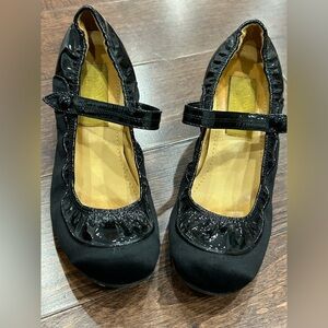 Lanvin Black silk and patent Leather Flats